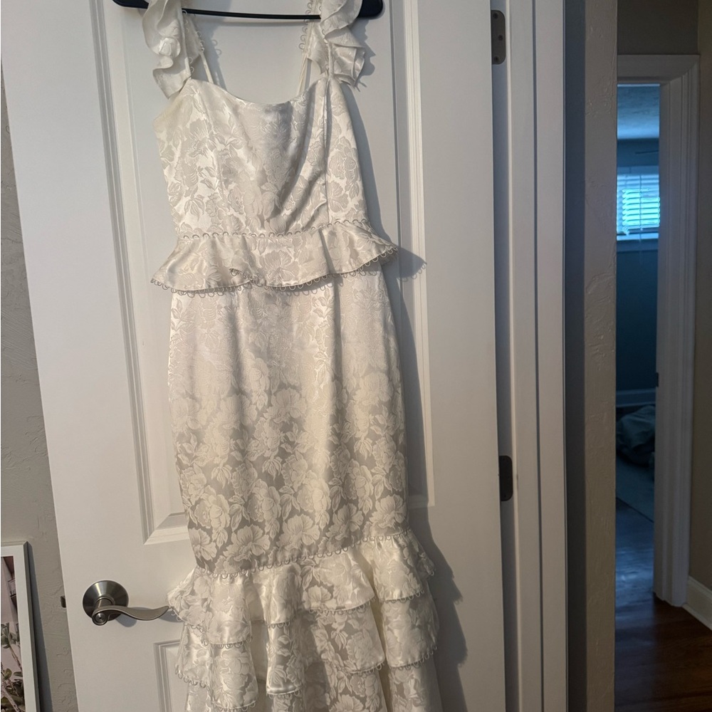 V. Chapman Violet Corset Ruffled Tiered Hem Midi Dress